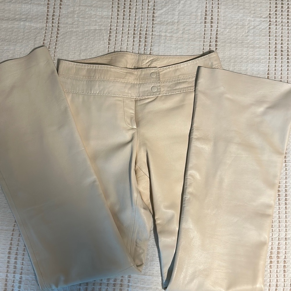 CACHE 100% Lamb Leather Ivory Pants